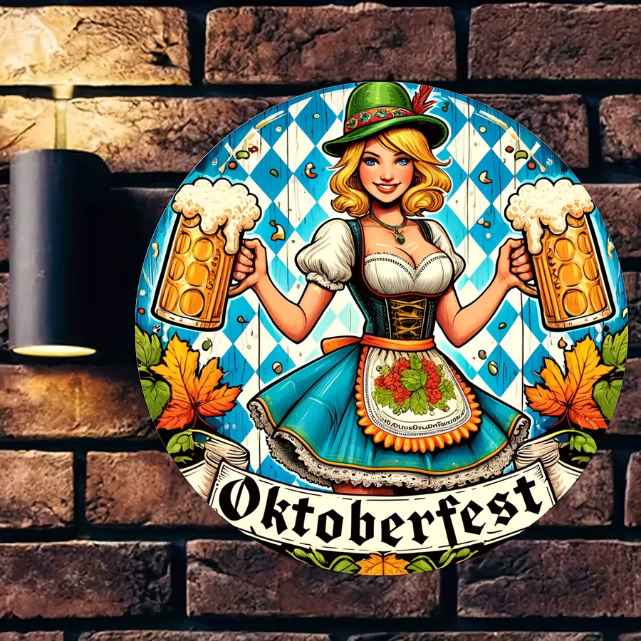 Rundes Aluminium-Wandschild Potdemiel mit Oktoberfest-Motiv, Durchmesser: 20,3 cm - Bild 4