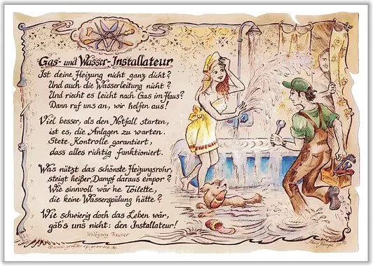 Vintage Zunftbild Gas- und Wasser-Installateur als Paper Poster von Tantum Graphic in Mehrfarbig auf Antikpapier, Format A4 - Bild 1