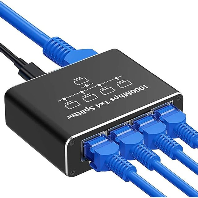 PzzPss Gigabit-Ethernet-Switch RJ45-Splitter LAN-Erweiterungsadapter 1000 Mbit/s Schwarz - Bild 1
