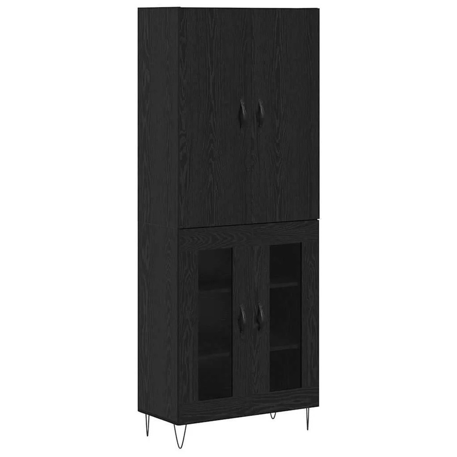 vidaXL Highboard 2-teilig in Eiche Schwarz mit Glastüren aus Ingenieurholz und Glas, B/T/H: 180 x 34 x 60 cm - Bild 2