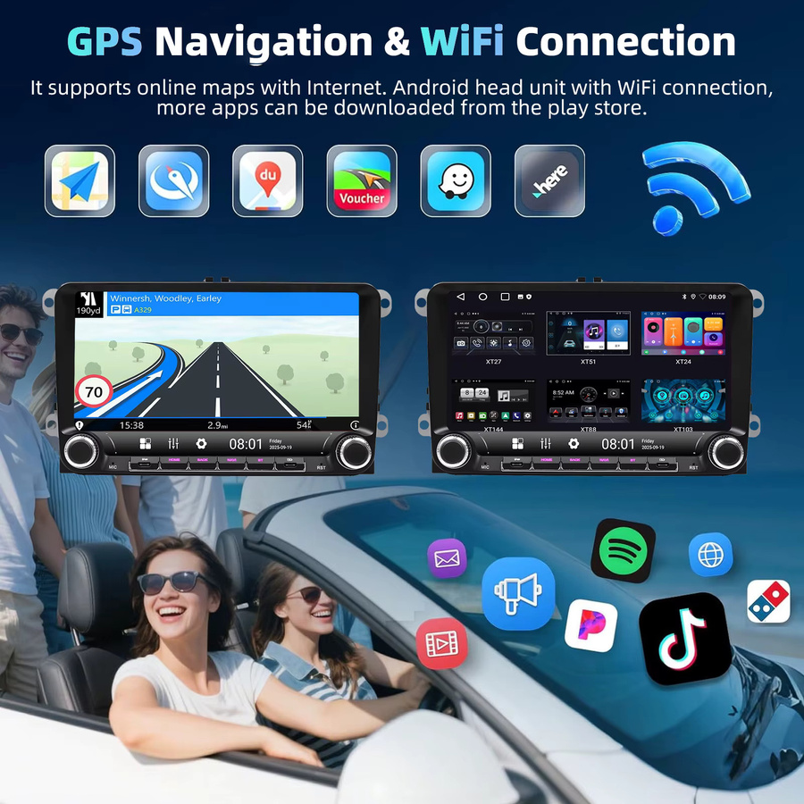 Essgoo Android 15 Autoradio mit 9 Zoll Display, 4GB RAM, 64GB Speicher, kabelloses CarPlay, Android Auto, GPS, Bluetooth und WLAN für Skoda Seat VW Passat Golf Polo Tiguan Touran Jetta, Schwarz - Bild 4