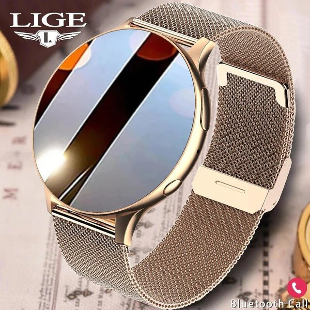 LIGE Smartwatch mit Bluetooth-Anrufen und kabellosem Laden in Gold für Männer und Frauen - Bild 1