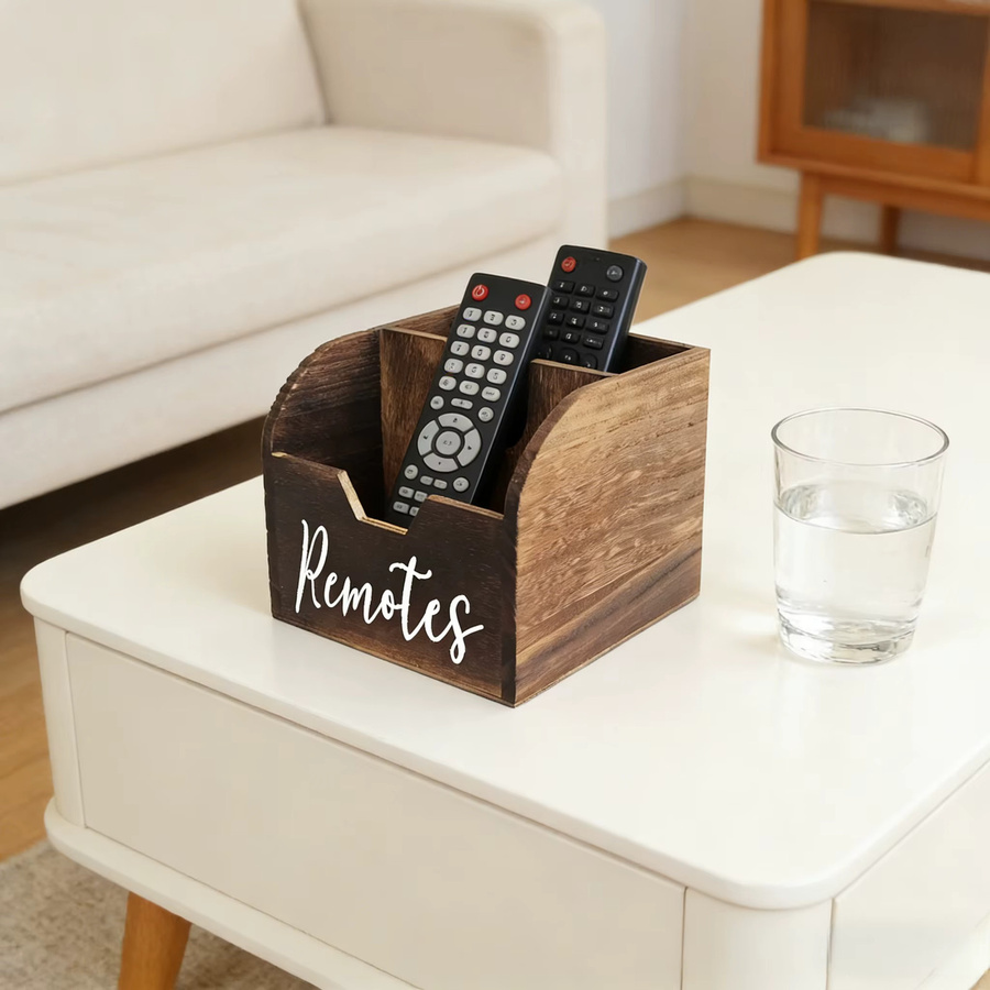 IDUK Aufbewahrungsbox aus Holz in Braun für Fernbedienungen und Snacks, multifunktionale Desktop-Organizer-Box, B/T/H: 14,5 x 12,0 x 14,5 cm - Bild 2