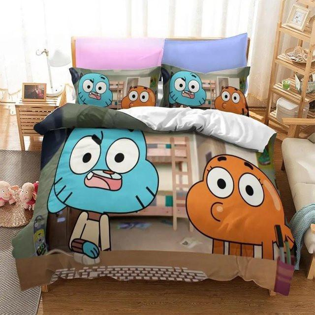 Anime Amazing World Gumball Bettwäsche-Set mit Darwin und Anais, 3D-Druck, B/H: 135 x 200 cm - Bild 1