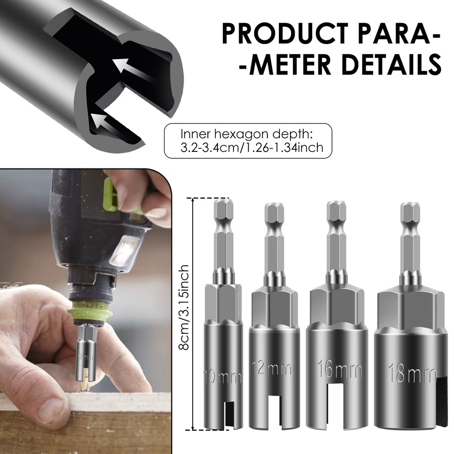 Flügelmutter-Treiber-Set mit 1/4 Zoll Sechskantschaft, 10–19 mm Steckdosensatz in Silber für Plattenmuttern, Schrauben und Bolzen - Bild 4