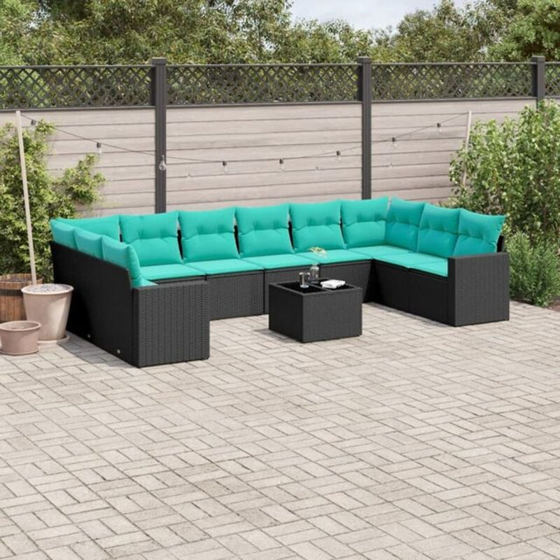 Vidaxl 11-tlg. Garten-Sofagarnitur aus Polyrattan mit Kissen in Schwarz - Bild 1