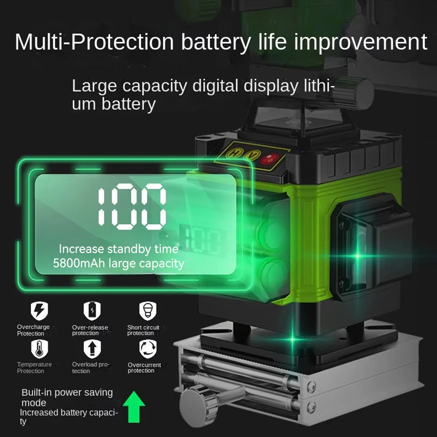 Professionelles 4D-Lasernivelliergerät mit 16 Linien und grünen Laserstrahlen inklusive Stativ und 2 Batterien zur horizontalen und vertikalen Selbstnivellierung - Bild 3