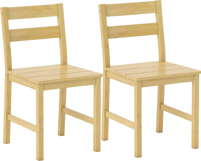 2er-Set HOMCOM Esszimmerstühle aus Bambus in Holzoptik mit Latten-Sitzfläche und geschwungener Rückenlehne, armlos, Farbe: Beige/Braun - Bild 1