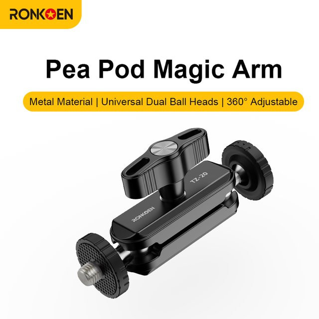 Ronkoen TZ-20 Pea Clip Magic Arm mit Doppelkugelgelenk und 1/4-Zoll-Loch in Schwarz für DSLR-Kameras, Monitore, Lichter und Mikrofone - Bild 1