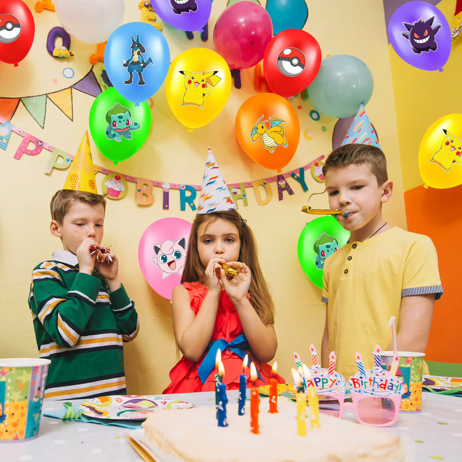 Potdemiel Pokemon Partyballons Set, 28 Stück bunte runde Dekoballons für Kindergeburtstage in 7 verschiedenen Mustern - Bild 2