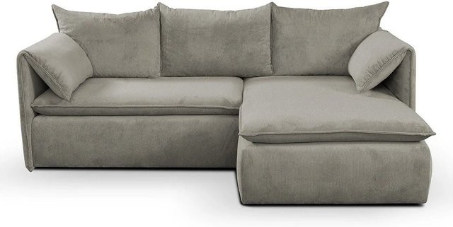 Vente-unique Schlafsofa Teodora in Taupe mit Cord-Bezug und L-Form - Bild 1
