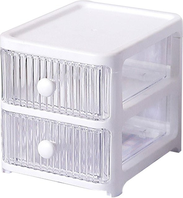 OutsideWorld Schreibtisch-Organizer aus Kunststoff, mehrschichtige Aufbewahrungsbox mit Schubladen, transparent und weiß, stapelbar und multifunktional - Bild 1