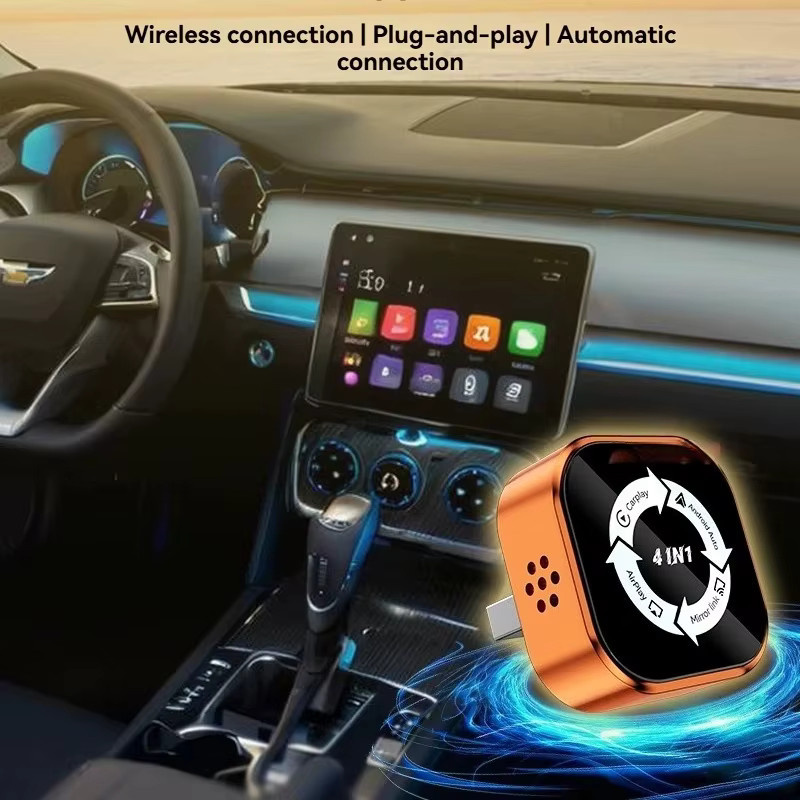 Jumunion 4-in-1 Android Auto Wireless CarPlay Adapter mit Mirror Link, Airplay, Bluetooth und WiFi Verbindung als AI Box in Multicolour und Orange - Bild 3