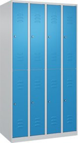 C+P Doppelstock-Spind Classic PLUS mit 4 Abteilen, Stahl, Lichtgrau/Lichtblau, B/T/H: 100 x 50 x 185 cm, mit Zylinderschlössern und Garderobenstange - Bild 1