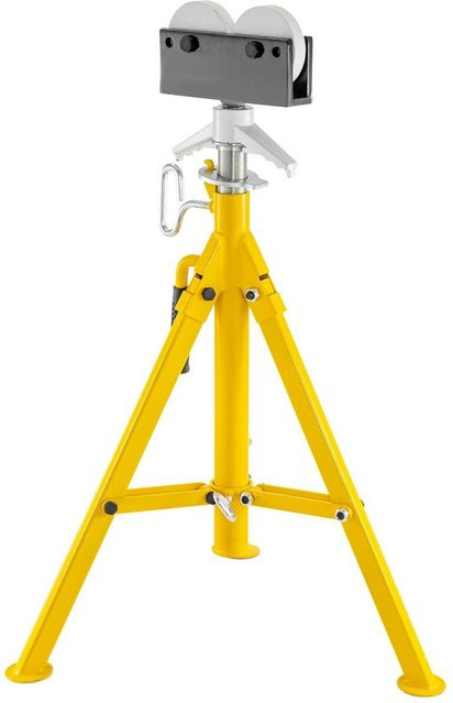 Faltbarer Rohr-Stützbock von Buying Solutions, MB in Gelb, höhenverstellbar von 81 cm bis 140 cm, Tragfähigkeit 2 Tonnen mit Rollenkopf für Rohrgewindeschneiden und Rohrdurchgangsbohren - Bild 1