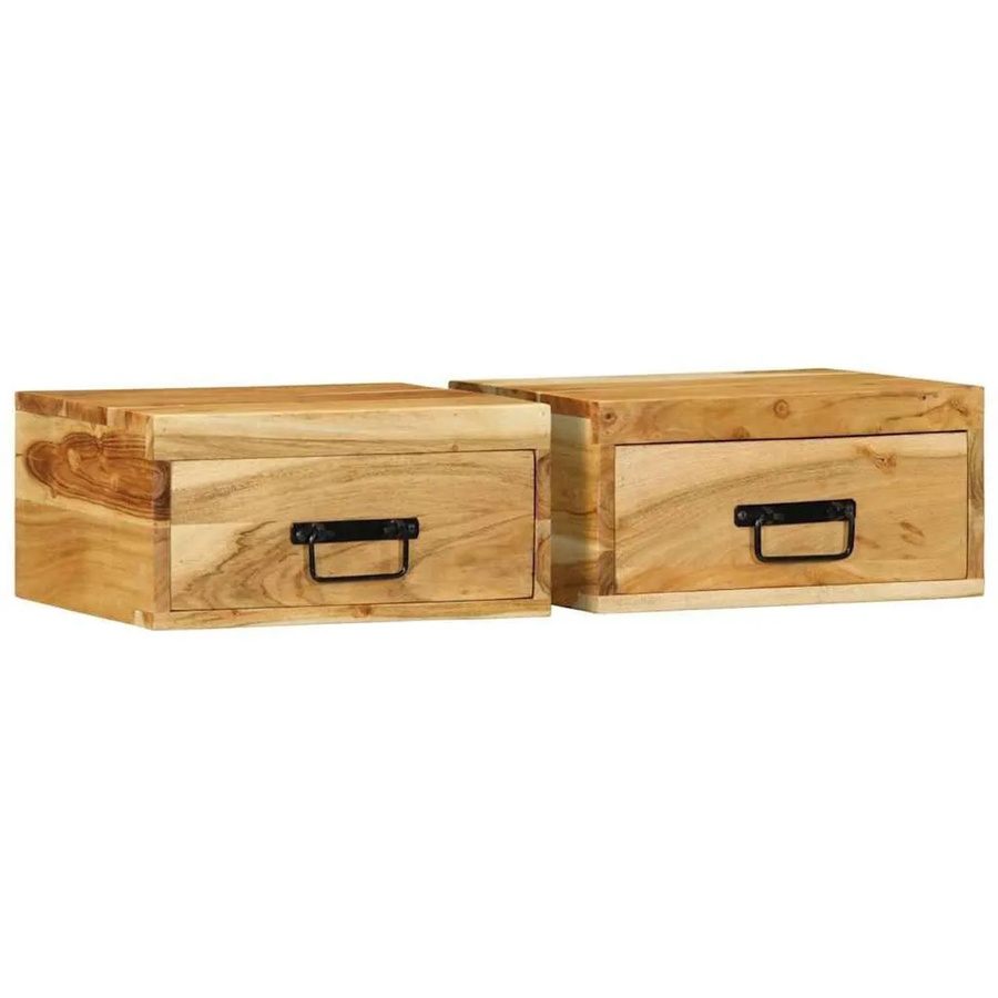 vidaXL Wand-Nachttische aus Akazienholz 2er-Set, Braun, B: 40 cm, H: 19 cm, T: 30 cm - Bild 2