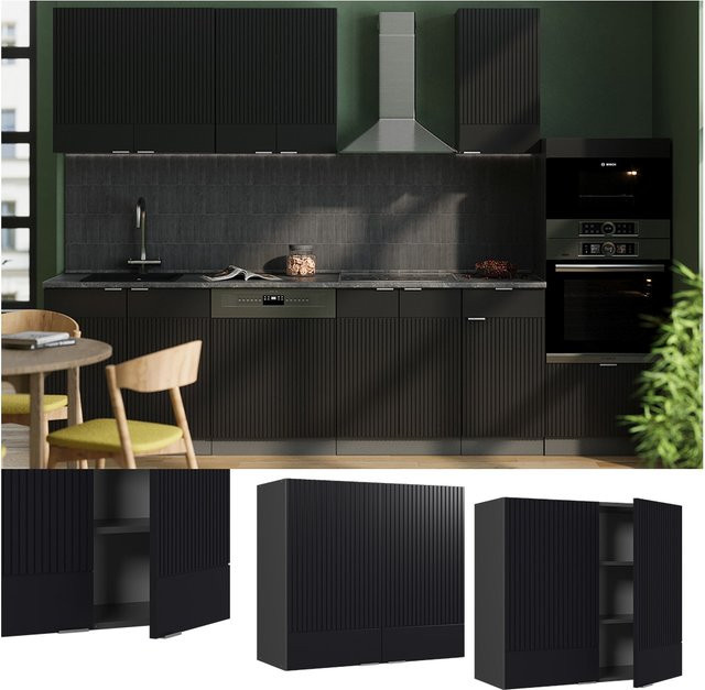 Vicco Hängeschrank Fame-Line für die Küche in Anthrazit und Schwarz gestreift mit Soft-Closing-Scharnieren und Breite: 80 cm - Bild 1