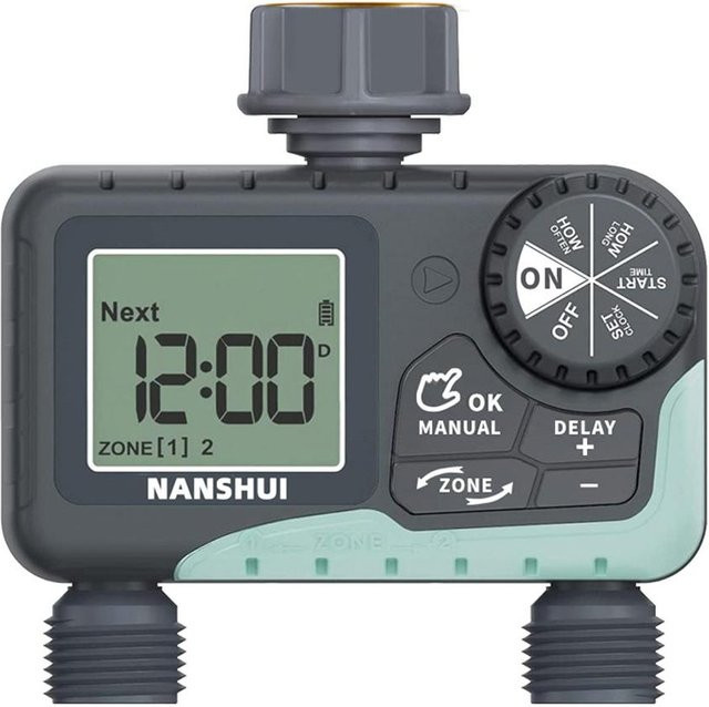 TOMTOP JMS Intelligentes Gartenbewässerungssteuergerät mit Dual-Output-LCD-Bildschirm, Automatisch und Wassersparend, Grau/Bunt, mit wiederaufladbarem Akku - Bild 1