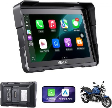 VEVOR 7 Inch Wireless Motorcycle Carplay mit Apple Carplay und Android Auto, HD Touchscreen GPS Navigationssystem mit Dual Bluetooth und IP67 Schutz, Schwarz - Bild 1