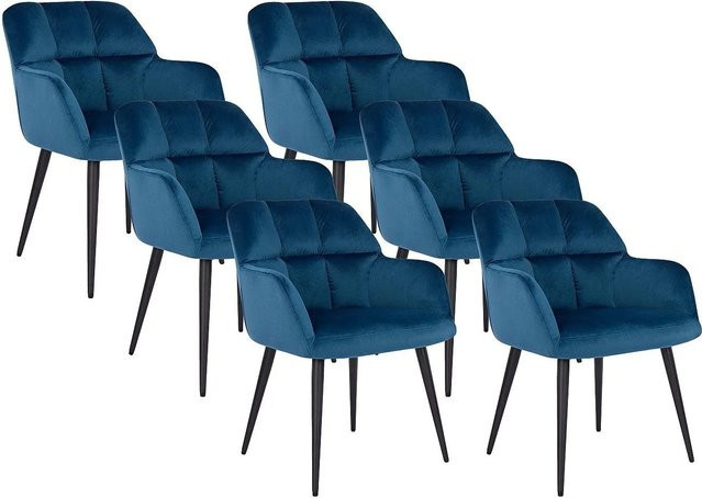 Vente-unique Pega Stuhl aus Samt und Metall in Blau, Breite: 58,5 cm - Bild 1