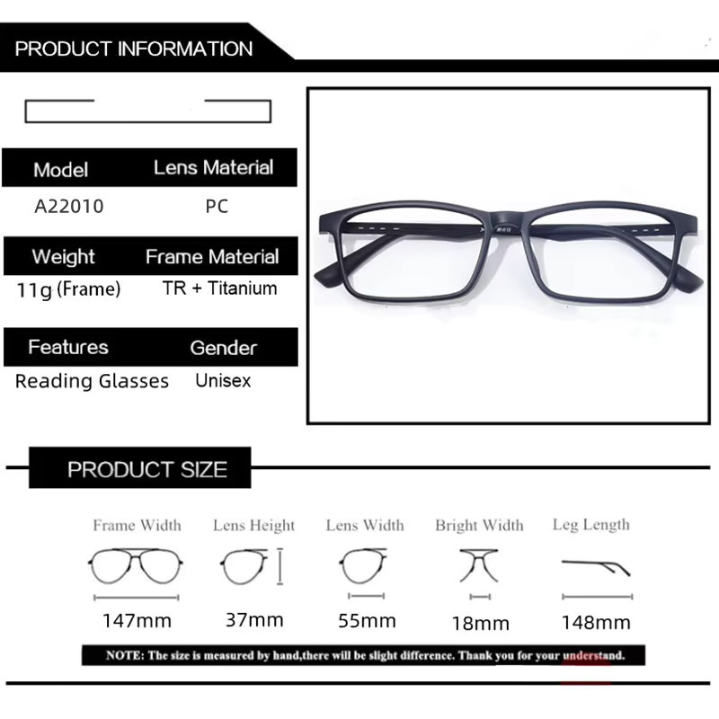 LOERHUNAR Lesebrille, Quadrat, Titan, Schwarz, Männer, Anti Blau Licht - Bild 3