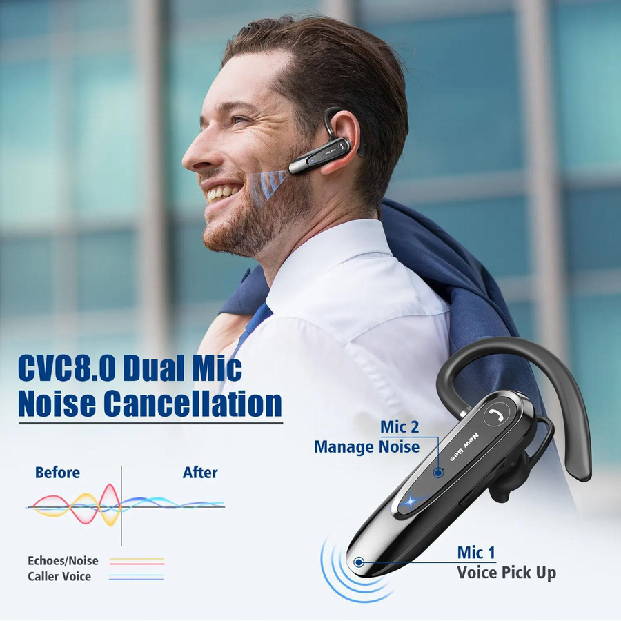 New Bee Business-Kopfhörer kabelloser In-Ear-Kopfhörer mit Bluetooth 5.0 und Dual-Mikrofon in Weiß - Bild 3