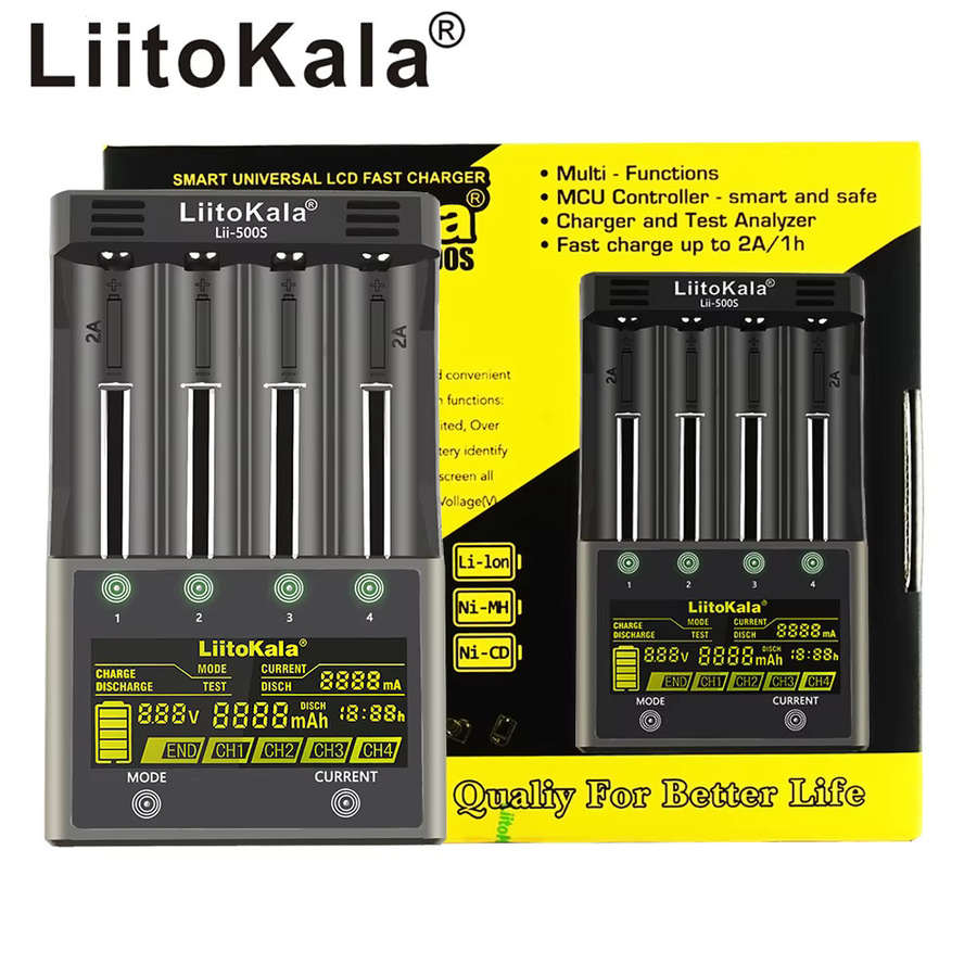 Liitokala Batterieladegerät Lii-600 mit LCD-Display und Touch-Steuerung für 18650 26650 21700 Akkus, Schwarz - Bild 2
