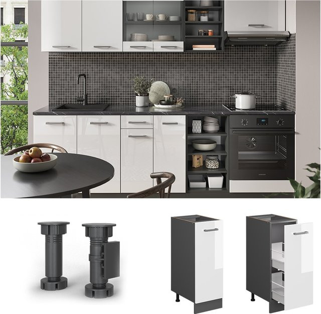 Vicco Apothekerunterschrank R-Line Küchenschrank in Weiß und Anthrazit mit Hochglanz-Finish, Breite: 30 cm - Bild 1