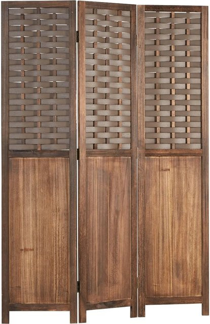 Homestyle4u 3-tlg. Paravent aus Paulowina-Holz mit Rattanmuster in Braun, Breite: 120 cm, Höhe: 170 cm - Bild 1