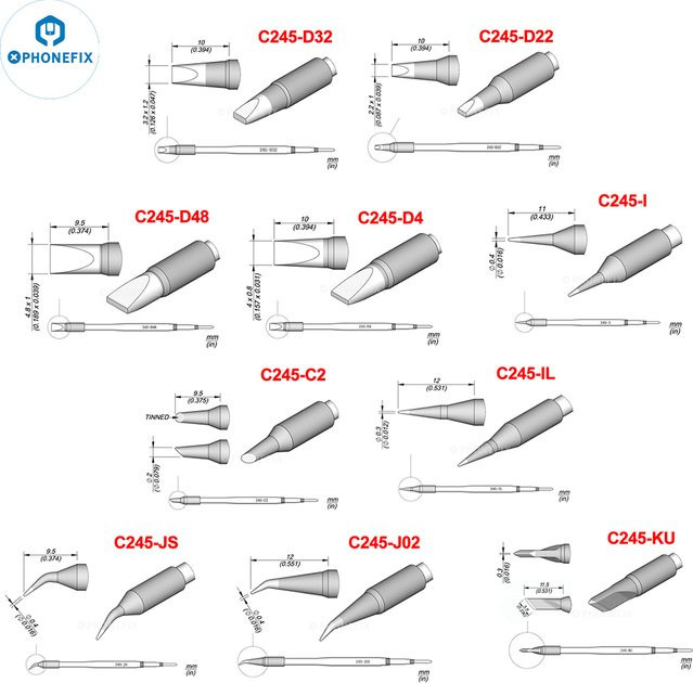 PHONEFIX Lötkolbenspitzen für OEM C245 und C470 Rework Station Serien in Silber - Bild 1