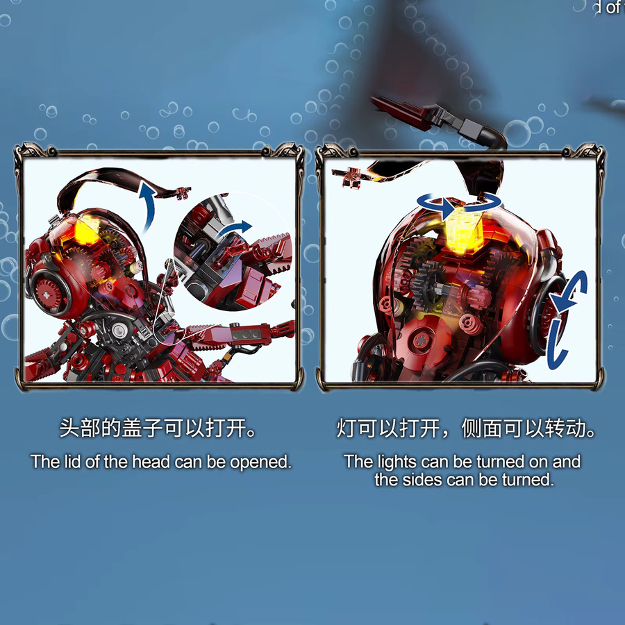 wishiot Mechanisches Oktopus Sammlermodell STEM-Bausteine-Set in Rot mit 882 Teilen - Bild 4