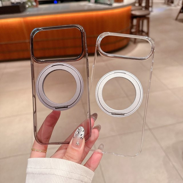 Stoßfeste Schutzhülle mit Sicherheits-Airbag und 360 Grad drehbarer Metall-Halterung für iPhone 17 Pro Max, iPhone 16 Plus und iPhone 15, Transparent - Bild 1