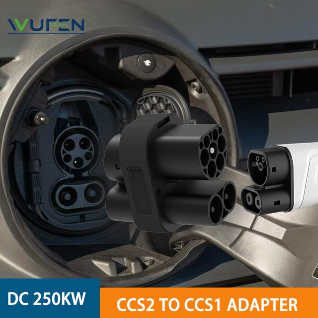 WUFEN CCS2 zu CCS1 Adapter für DC Schnellladung, 250kW, 250A, 1000V, Farbe: Schwarz - Bild 1