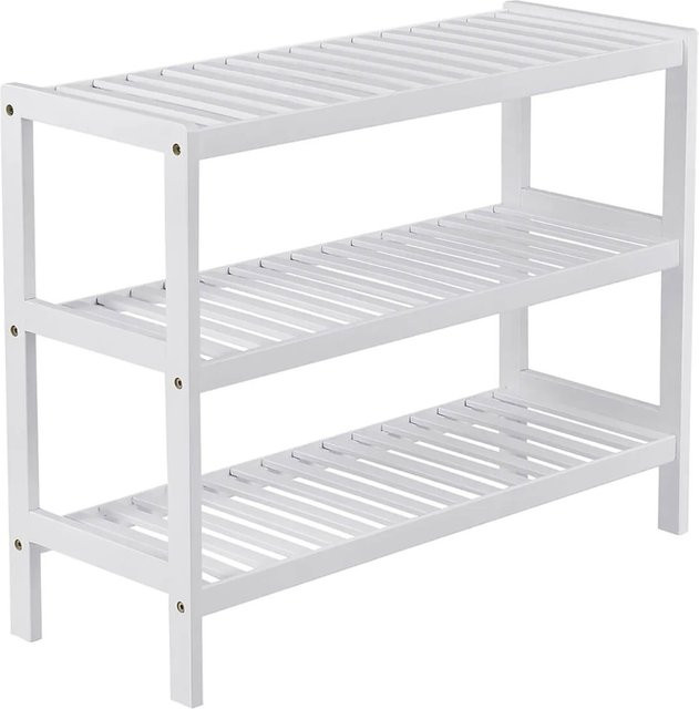 Songmics Schuhregal aus Bambus mit 3 Ebenen in Weiß, B/T/H: 70 x 26 x 55 cm - Bild 1