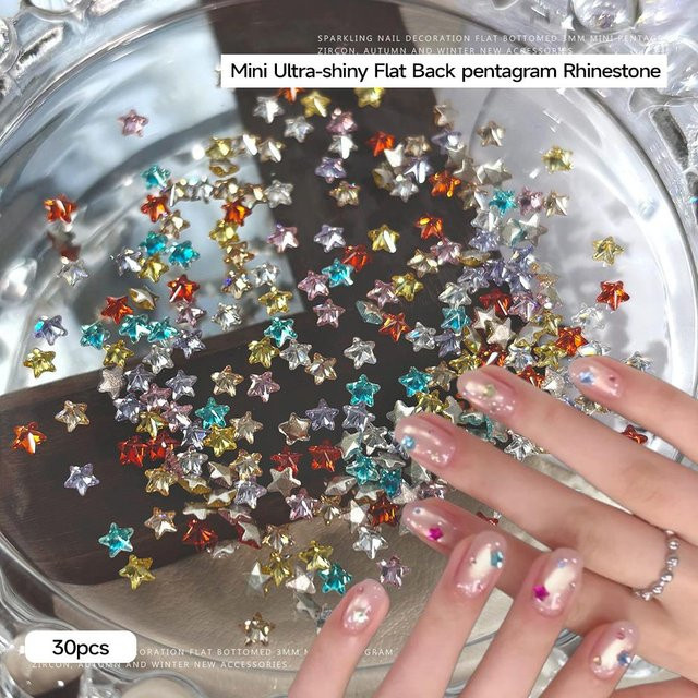 HotPress Nail Art Strasssteine, 3D Stern Zirkon, 3 mm, bunt, 30 Stück - Bild 1