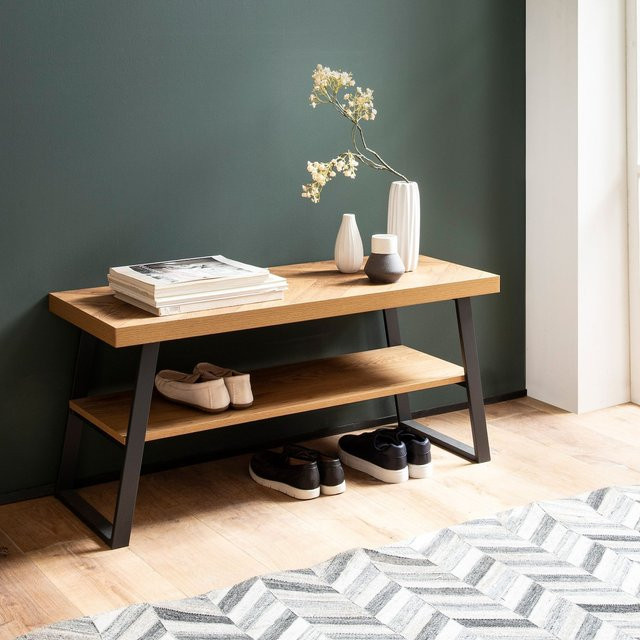 Schuhbank FineBuy in Eiche Fischgrät Dekor mit Schuhregal, Farbe: Braun, B/T/H: 100 x 40 x 41 cm - Bild 1