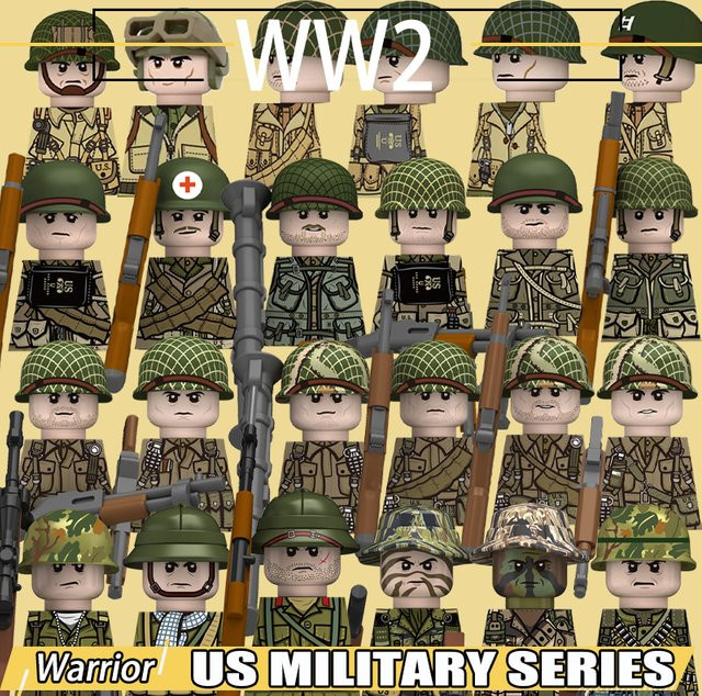 BRICKPANDA WW2 Militär US Soldat Figuren, Bausteine, Soldaten, Kunststoff, Mehrfarbig - Bild 1
