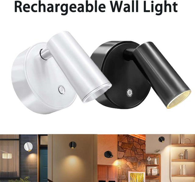 GGBEE LED Wandleuchte Weiß, magnetisch und wiederaufladbar, dimmbare Touch-Nachtlicht mit 360 Grad Rotation für Schlafzimmer und Nachttisch - Bild 1