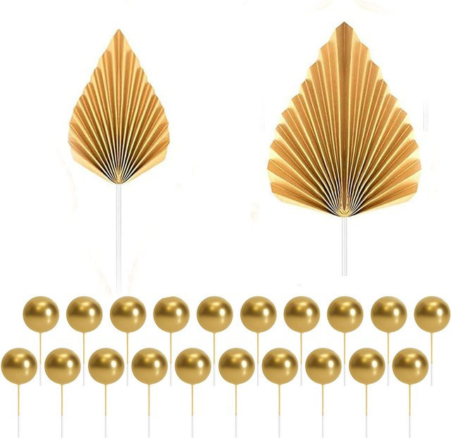 22 Stück Kuchen Topper Set Gold mit Palmblättern und Kugeln für Geburtstag und Hochzeit als Party Dekoration - Bild 1