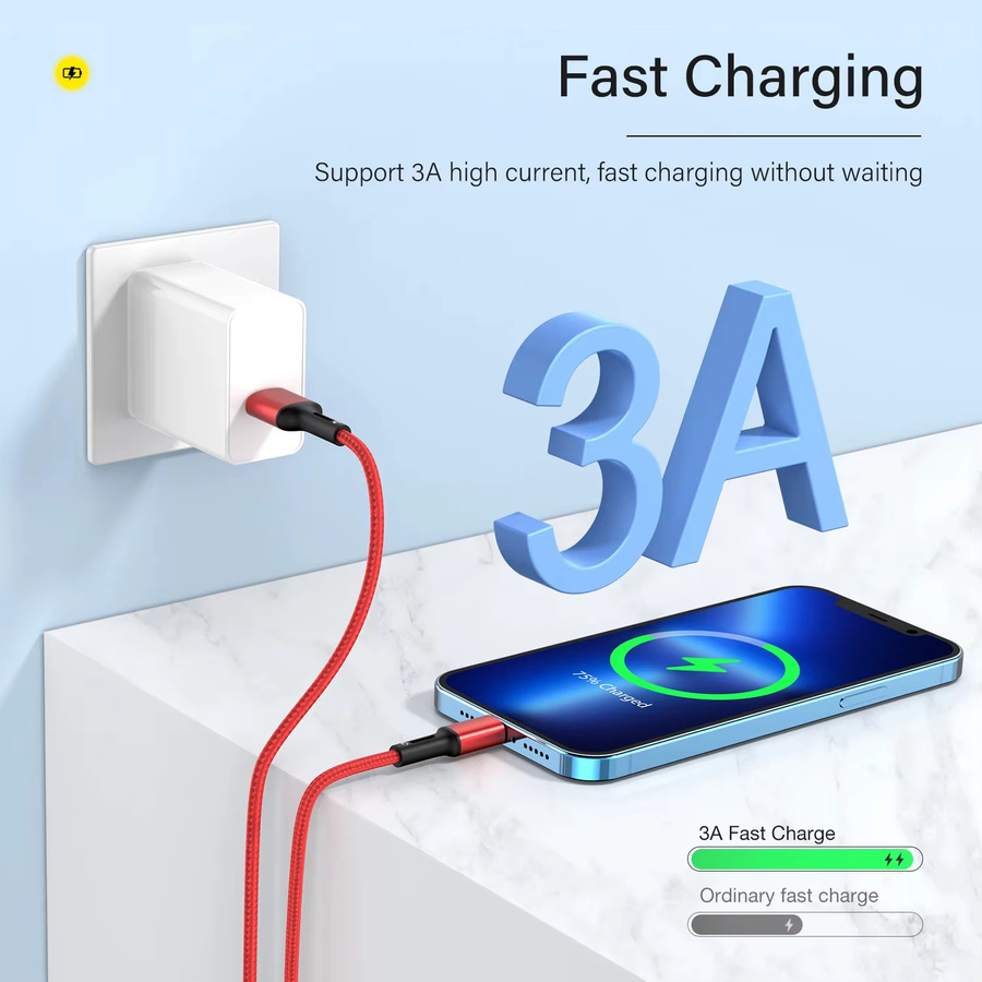 Blaues USB-A auf USB-C Schnellladekabel für iPhone und andere Geräte als Daten- und Ladekabel - Bild 2