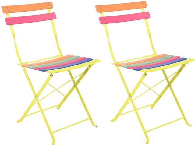 DELUKE LEONA Gartenstuhl 2er Set aus Schmiedeeisen, wetterfeste Klappstühle für Outdoor und Balkon, Mehrfarbig, B/T/H: 44,5 x 32,0 x 77,5 cm - Bild 1