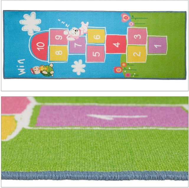Relaxdays Kinderteppich Hüpfspiel Bunt aus Polyester und Kunststoff, rutschhemmend, B/T: 180 x 70 cm - Bild 1