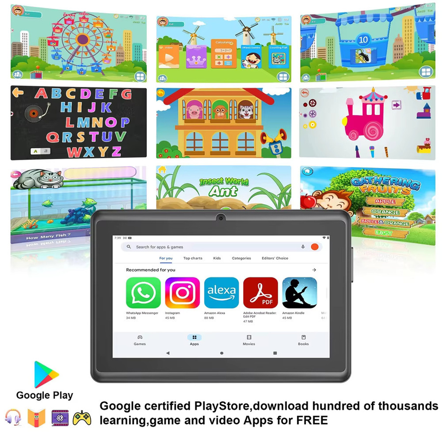 Kinder-Tablet mit 7 Zoll Display, Android 13, 4GB RAM, 64GB ROM, 1TB erweiterbar, Schwarz, WLAN und Bluetooth inklusive Schutzhülle - Bild 4