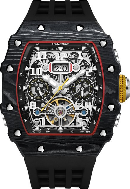 HANBORO Automatikuhr, Herren, Skelett-Uhr, Schwarz, 50 ATM - Bild 1