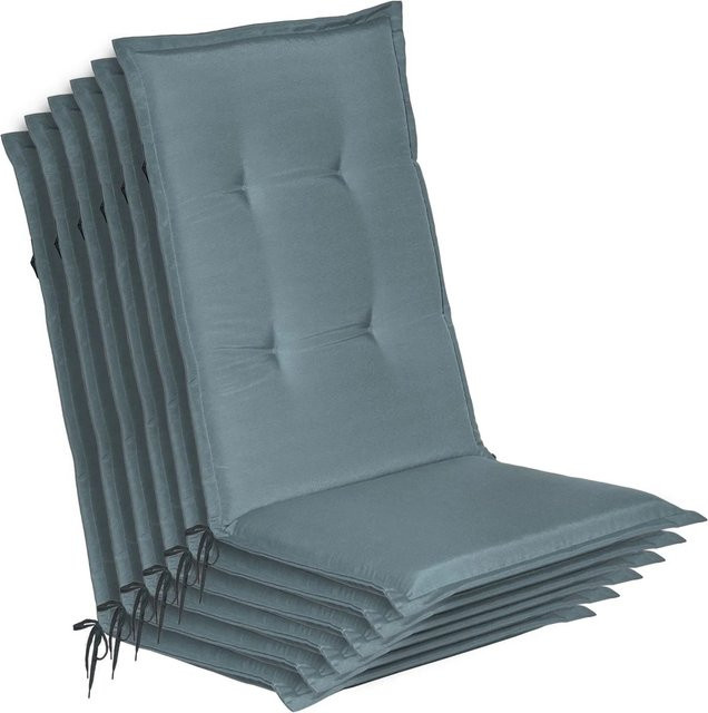 Beautissu 6er Set Gartenstuhlauflage Loft Taubenblau B: 120 cm, T: 50 cm, H: 6 cm - Bild 1
