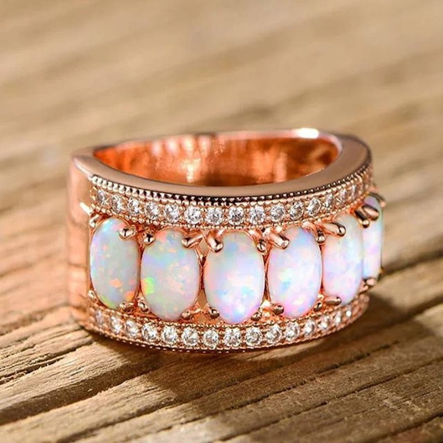 Huitan Ring, Imitation Opal, Zirkonia, Roségold, Damen, Verlobung - Bild 1