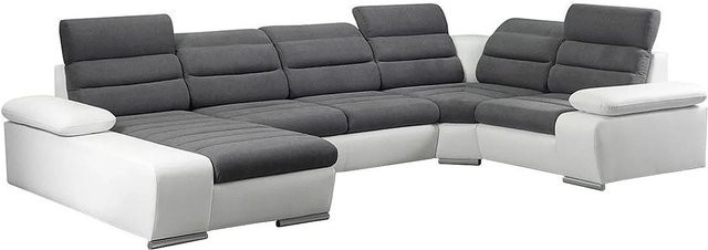 Vente-unique Schlafsofa Boileau in Grau und Weiß mit L-Form und Schlaffunktion, Breite: 362 cm - Bild 1