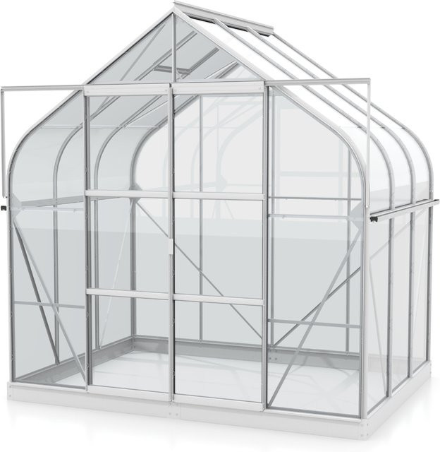 Vitavia Gewächshaus Dione 5000 mit Stahlfundamentrahmen, Aluminium eloxiert in Silber, 5,0 m², mit ESG-Sicherheitsglas und Doppelschiebetür - Bild 1