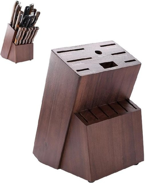 Messer-Organizer aus Holz mit 14 Schlitzen und Belüftungslöchern in Braun und Titanium - Bild 1
