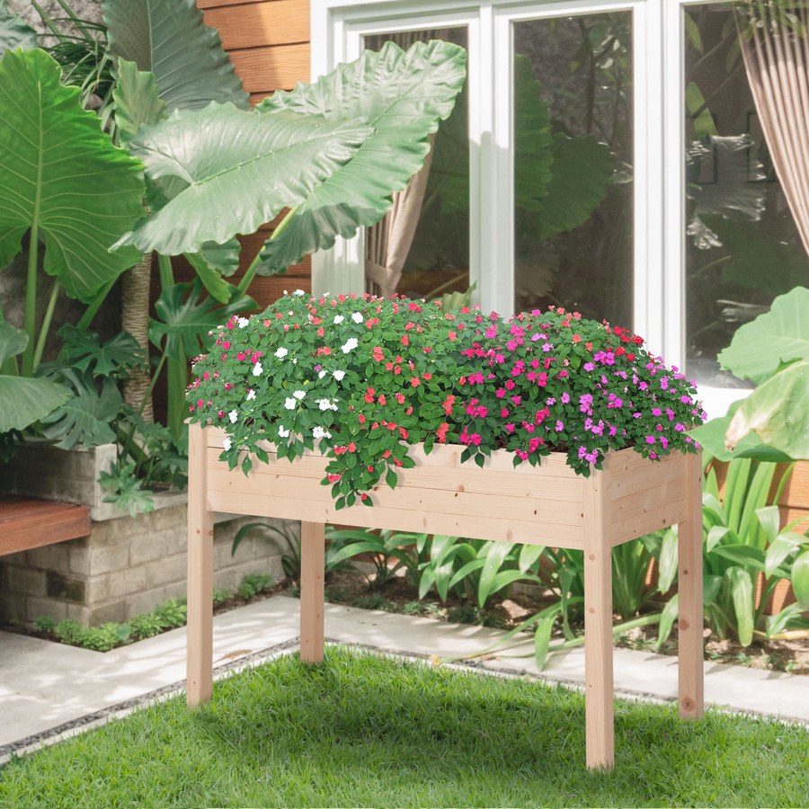 Outsunny Hochbeet aus massivem Holz mit Abflusslöchern und Vliesstofftuch für Garten und Balkon, B/T/H: 122,5 x 56,5 x 76 cm - Bild 2